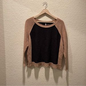 Free People boho black multicolored boxy fit textured pullover sweater, S